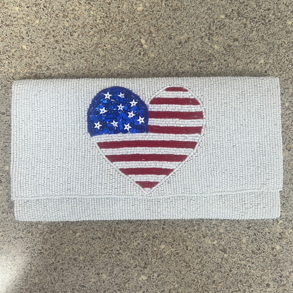 American Flag Beaded Clutch